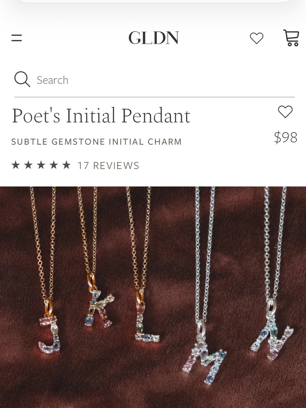 Gldn Poet's M Initial Sterling Silver Pendant Necklace